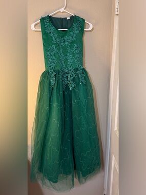 Emerald Green Floral Appliqué Tulle Dress Formal Woman’s XS/S New 180/70